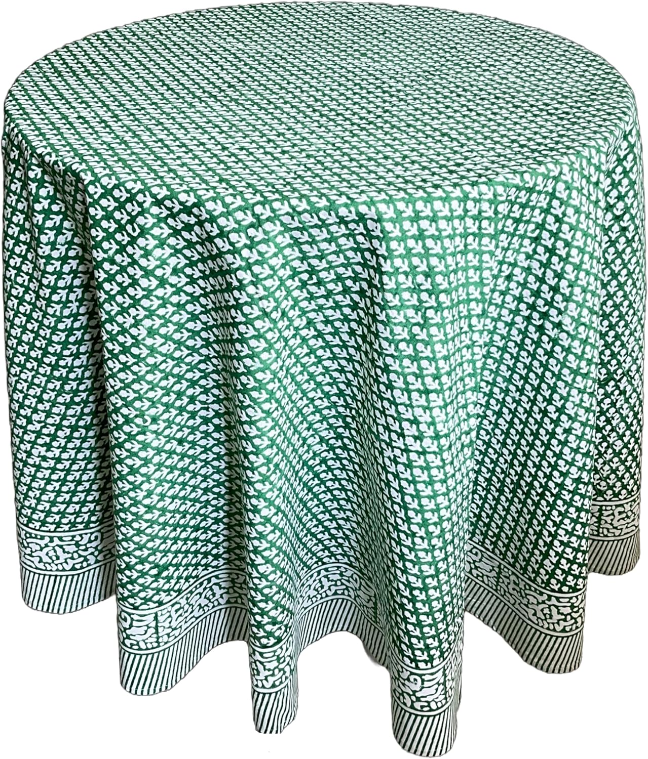 ATOSII Queen Green 100% Cotton Round Tablecloth, Handblock Print Floral Table Cloth for Kitchen Dining Linen I Parties, Weddings, Outdoors, Christmas, Thanksgiving I 90" Inches Round I 6 Seater