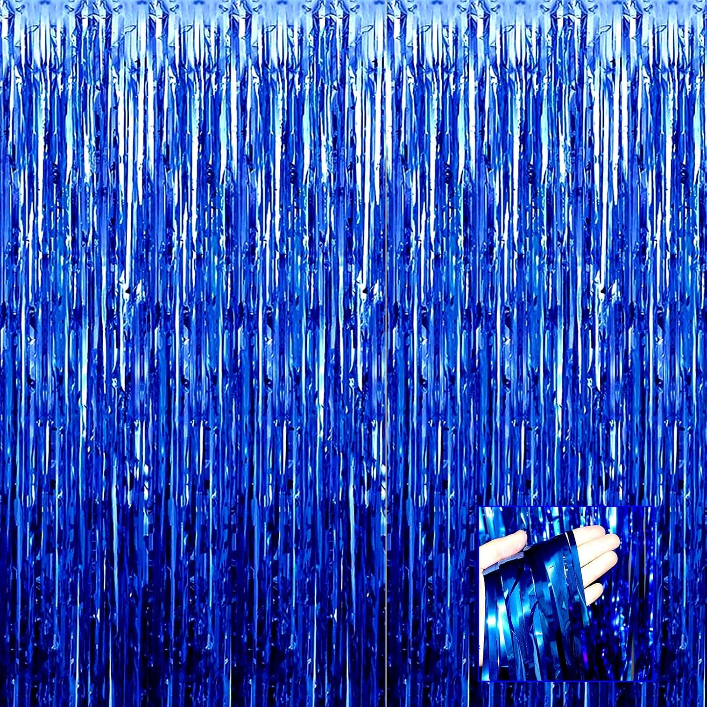 4 Pack Blue Foil Fringe Curtain Backdrop, 3.28Ft x 6.56Ft Metallic Tinsel Foil Fringe Streamers Curtains for Photo Booth, Wedding, Thanksgiving, Birthday, Christmas, Party