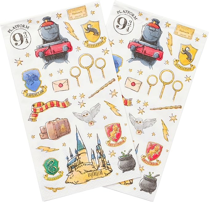 Silver Buffalo Harry Potter Featuring Hogwarts, Platform 9 3/4, Hufflepuff, Slytherin, Gryffindor, Ravenclaw, and Hedwig 32 Pack Party Paper Napkins