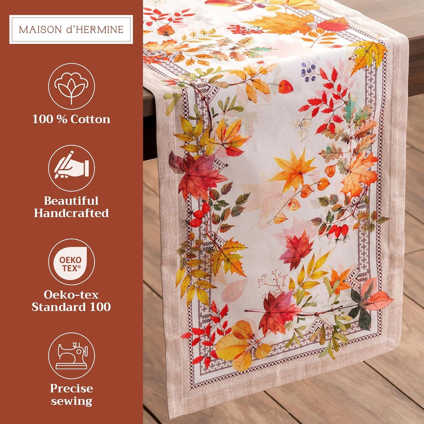 Maison d' Hermine Table Runner 100% Cotton Single Layer Table Runners 72 inches Long for Thanksgiving Christmas Decorations Home Kitchen Dining Party Wedding (Amarante, 14.5" x 72")