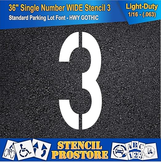 Pavement Stencils - 36 inch Single Number Stencil (Wide) - 3-36" x 16" x 1/16" (63 mil) - Light-Duty