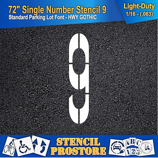 Pavement Stencils - 72 inch Single Number Stencil - 9-72" x 16" x 1/16" (63 mil) - Light-Duty