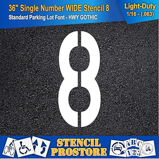 Pavement Stencils - 36 inch Single Number Stencil (Wide) - 8-36" x 16" x 1/16" (63 mil) - Light-Duty