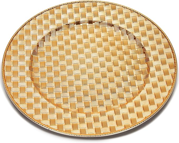 12 Pack Reusable Gold Charger Plates, 13 Inch Round Plastic Dinner Chargers, Decorative Centerpiece Plates for Home Decor, Thanksgiving, Christmas (Checkered Gold, 12 PCS)