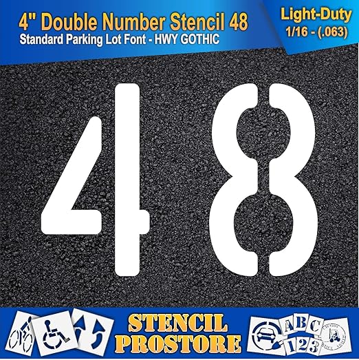 Pavement, Curb, and WheelStop Stencils - 4 inch Double Number Stencil - (48) - 4" x 5.5" x 1/16" (63 mil) - Light-Duty