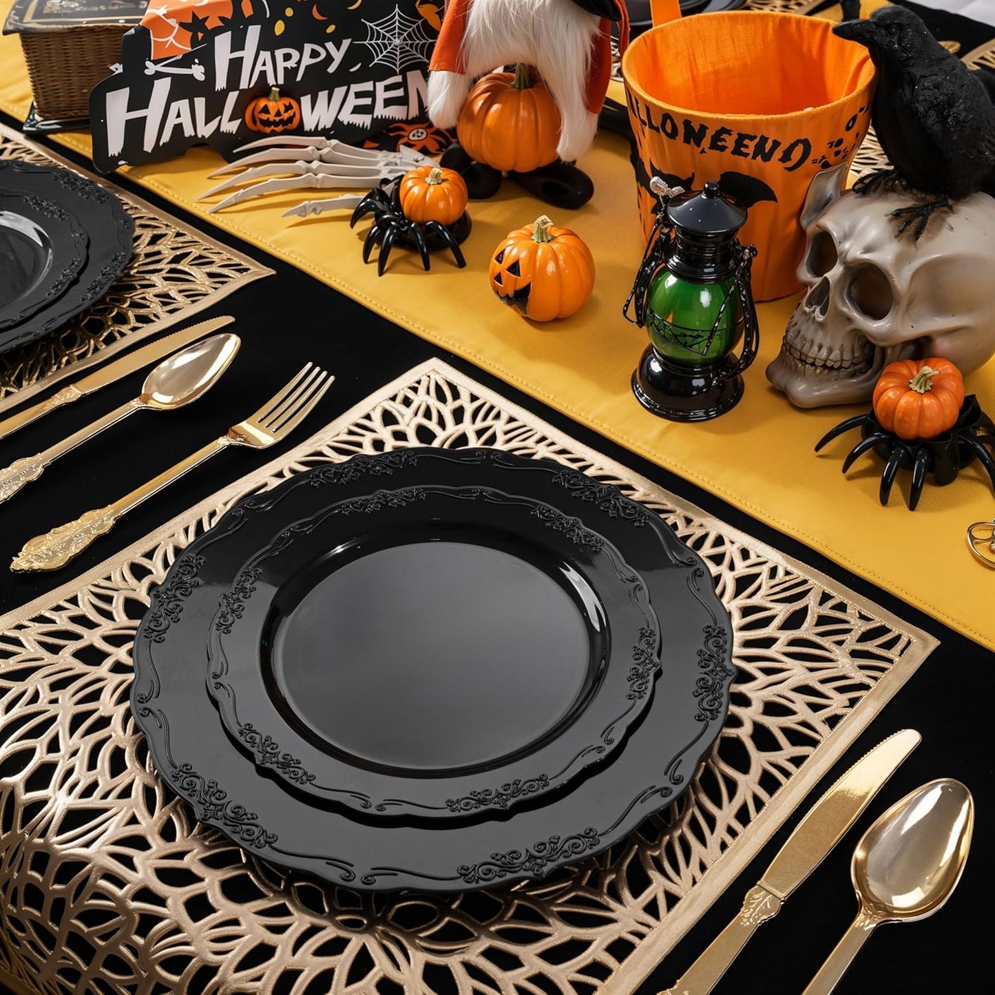 DaYammi 60PCS Black Plastic Plates, Heavy Duty Black Disposable Plates Premium 10inch Dinner Platos Hard Plastic Platos Disposable for Party and Wedding Bridal Shower