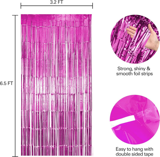 10 Pack Pink Fringe Backdrop, Pink Tinsel Backdrop Curtains, Party Decorations Supplies for Birthday, Holidays, Parties & More