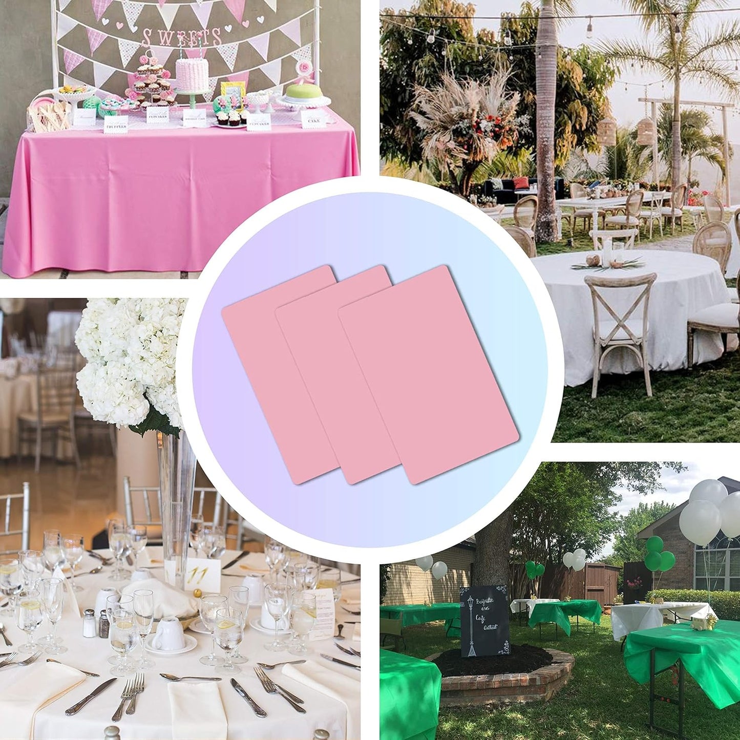 Childom 3 Pack Plastic Tablecloths for Rectangle Tables 54" x 108" Pink Disposable Table Cloths for 6 to 8 Foot Tables Indoor or Outdoor Parties Birthday Wedding Christmas Anniversary Buffet Table