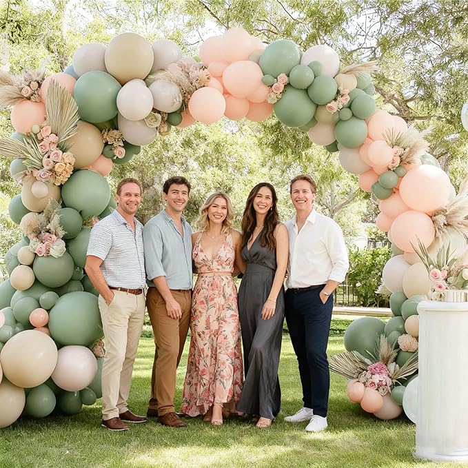 Dusty Green Pink Balloon Garland Double Stuffed Blush Pink Cream Sage Green Peach Sand White Balloon Arch Kit for Baby Bridal Shower Wedding Birthday Spring Party Decoration
