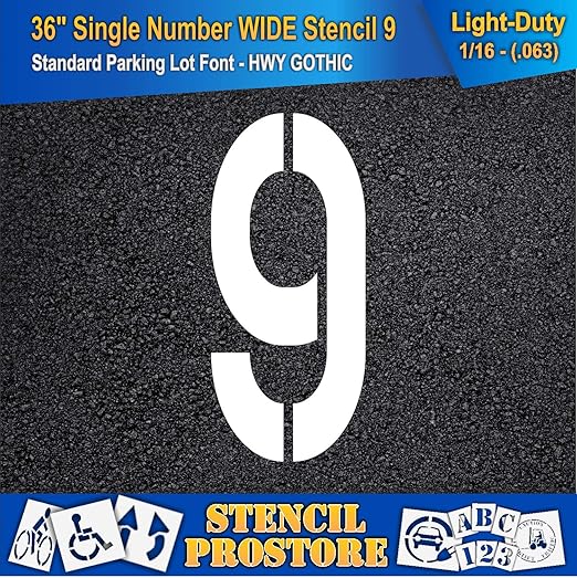 Pavement Stencils - 36 inch Single Number Stencil (Wide) - 9-36" x 16" x 1/16" (63 mil) - Light-Duty