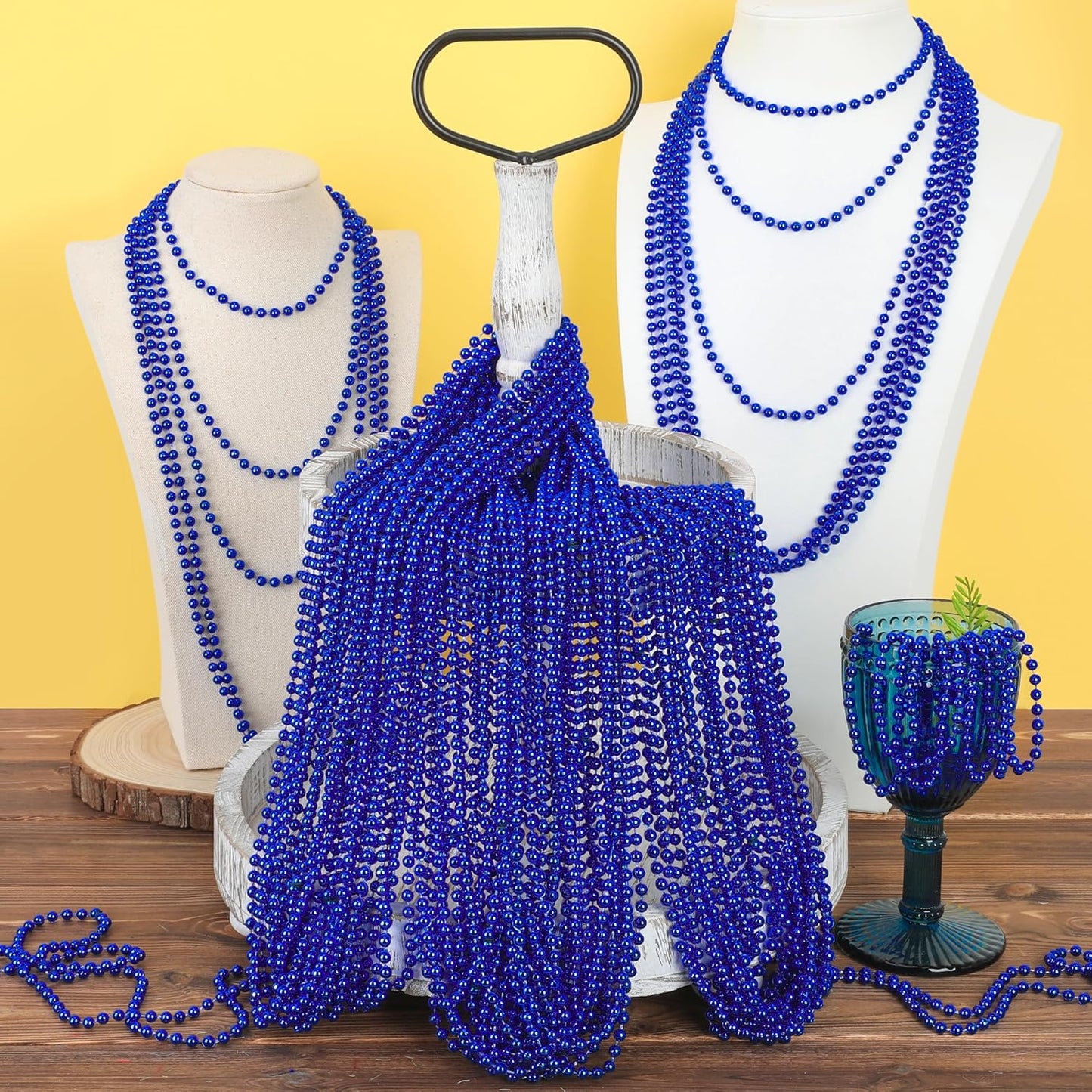 15PCS Blue Bead Necklace, 4th of July Beads Necklaces Accessories, 33" Festival Party Parade Throw Beads Necklace Costume, Blue Beaded for Wedding Birthday Gender Reveal Party Supplies Decorations