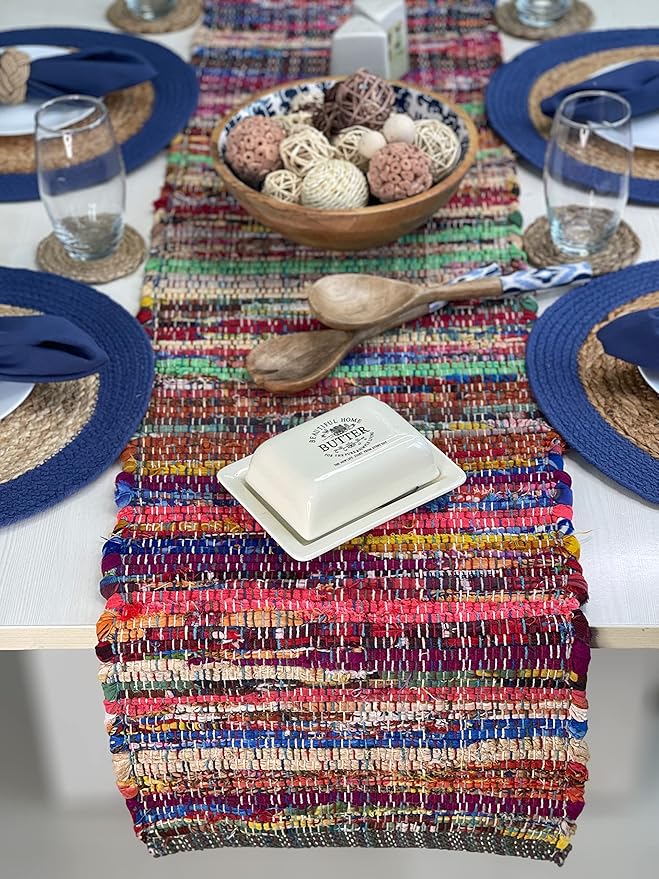 Chardin home Eco Friendly Rainbow Multi Chindi Colorful Table Runner. Size: 13''x90'', Multi Color