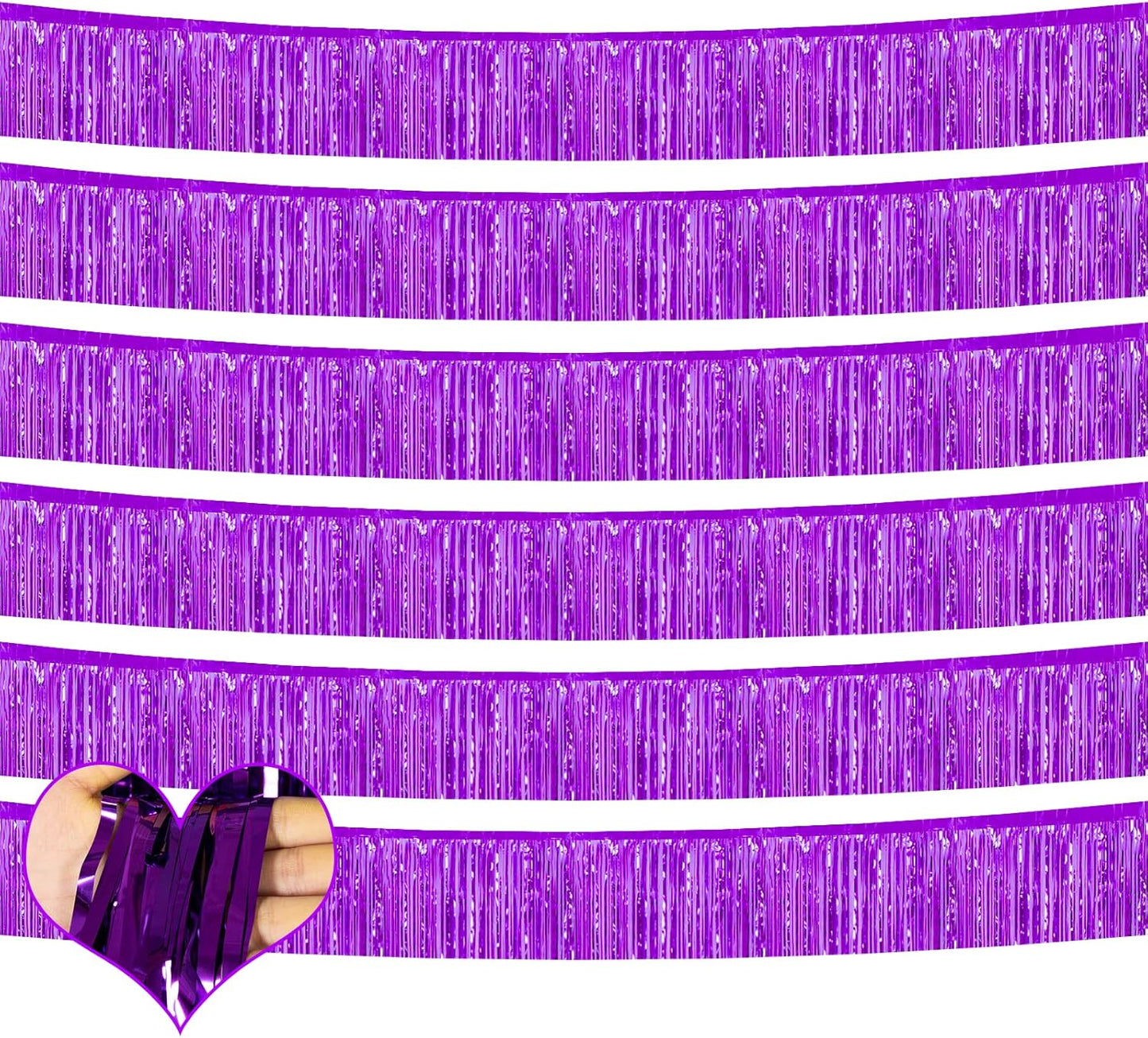 6 Pack 10 Feet Foil Fringe Garland Metallic Tinsel Banner Wall Hanging Curtain Streamers Backdrop for Parade Floats Bachelorette Wedding Birthday Party Thanksgiving Christmas Decorations(Purple)