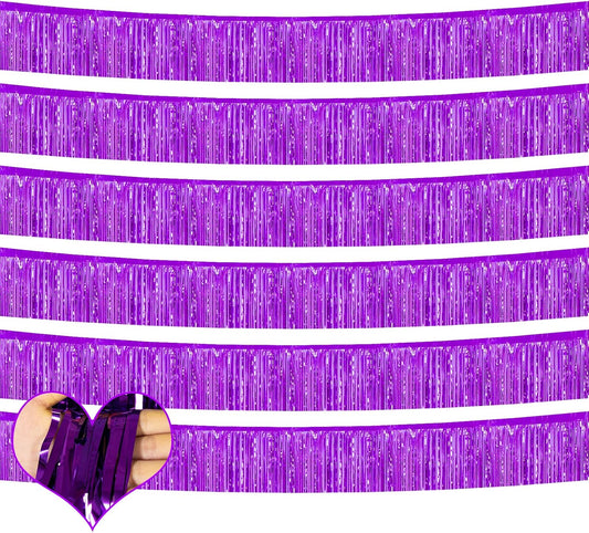 6 Pack 10 Feet Foil Fringe Garland Metallic Tinsel Banner Wall Hanging Curtain Streamers Backdrop for Parade Floats Bachelorette Wedding Birthday Party Thanksgiving Christmas Decorations(Purple)