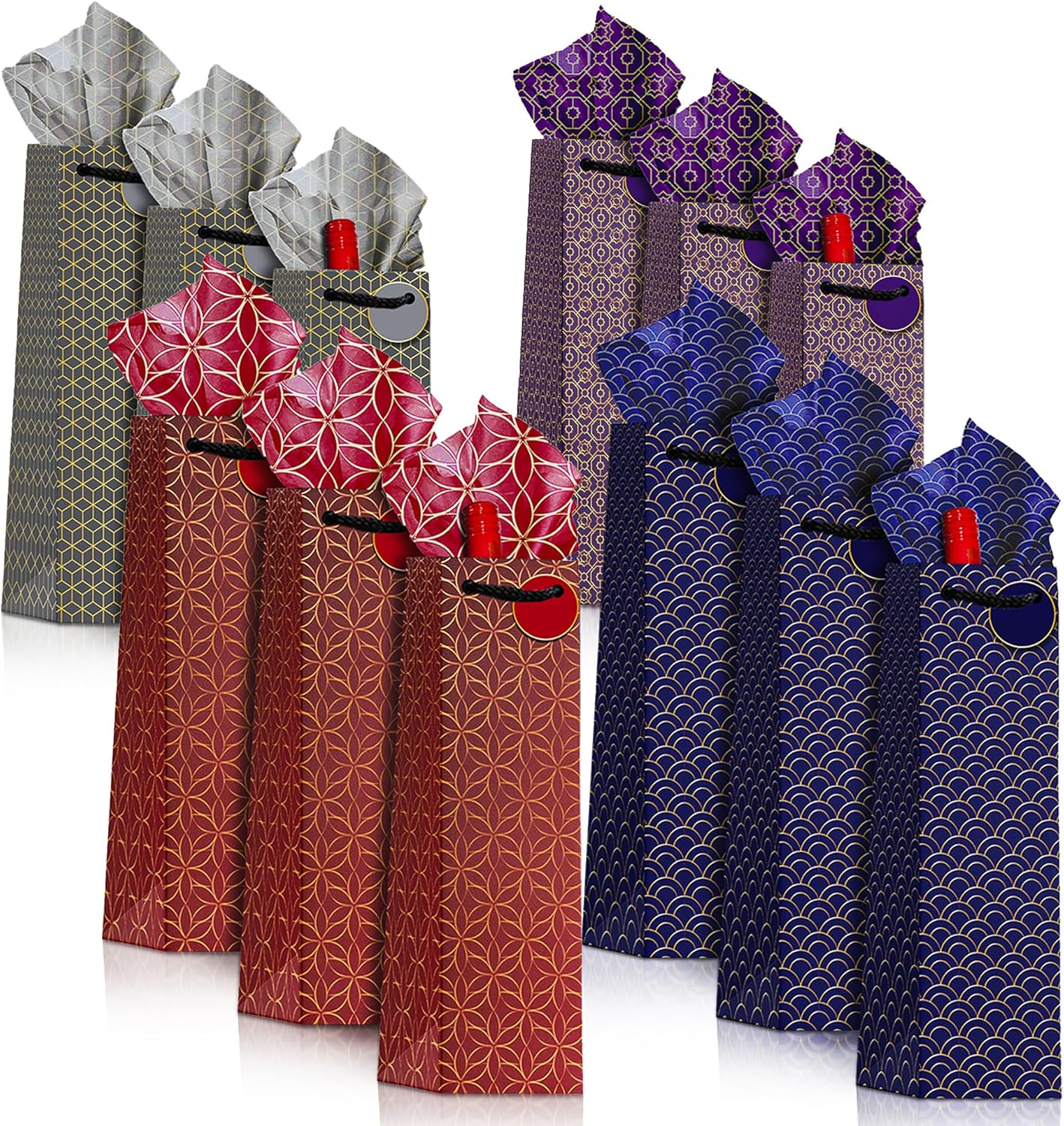 Luxstella Wine Gift Bags with Rope Handles – Pack of 12 Kraft Paper Bottle Bags with Tags & Tissue for Wine or Champagne Gifts
