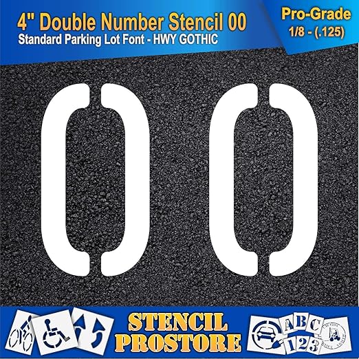 Pavement, Curb, and WheelStop Stencils - 4 inch Double Number Stencil - (00) - 4" x 5.5" x 1/8" (128 mil) - Pro-Grade
