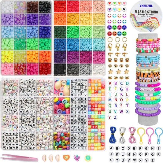 YMSDZHL 11000+PCS Clay Beads Bracelet Making Kit,24 Color DIY Flat Preppy Beads for Friendship Jewelry Making,Polymer Heishi Beads with Charms Gifts for Teen Girls Crafts for Ages 4-12