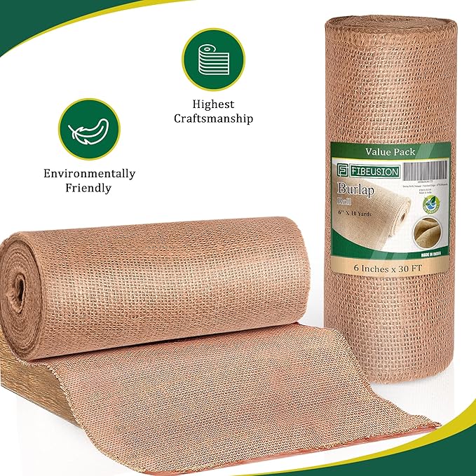 Burlap Table Runners 6 Inches x 30 FT - No-Fray Finished Edge Premium Natural Table Runner Burlap Roll – No Odor, Eco-Friendly Tablecloth Roll for Rustic Table Decor and Other DIY Crafts