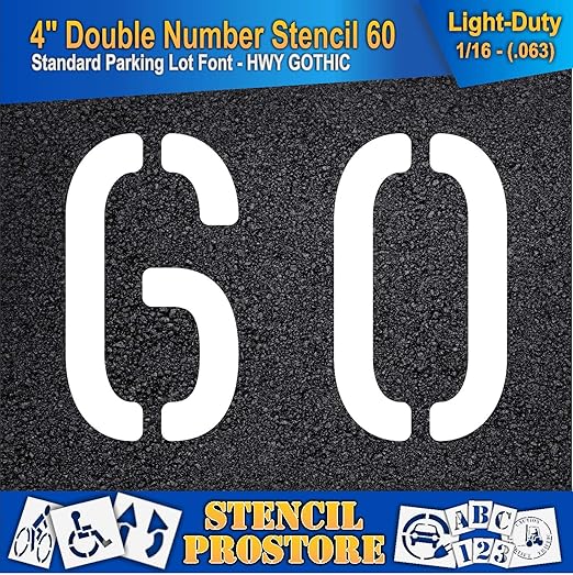 Pavement, Curb, and WheelStop Stencils - 4 inch Double Number Stencil - (60) - 4" x 5.5" x 1/16" (63 mil) - Light-Duty