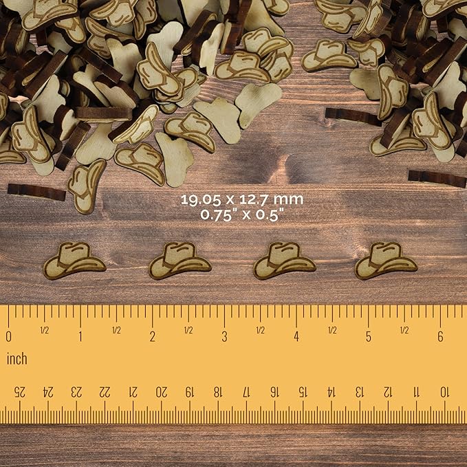 Confetti - Engraved Wood - Rustic Wooden Wedding Decor Party Table Scatter Decorations (Cowboy/Cowgirl Hat)