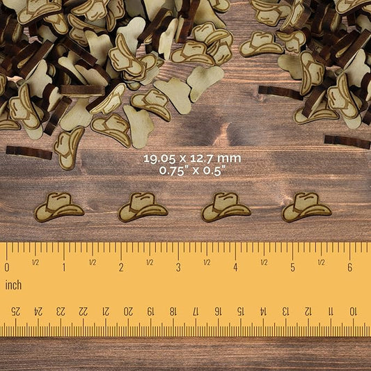 Confetti - Engraved Wood - Rustic Wooden Wedding Decor Party Table Scatter Decorations (Cowboy/Cowgirl Hat)