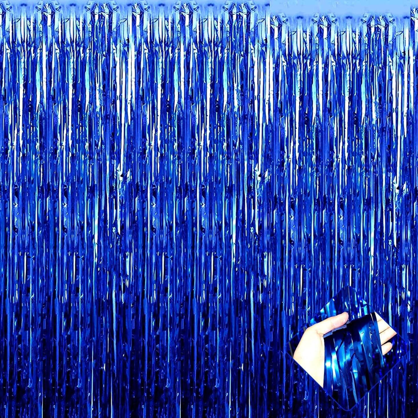 4 Pack 3.3Ft x 6.6Ft Blue Foil Fringe Curtain Backdrop, Metallic Tinsel Foil Fringe Streamers Curtains Background for Photo Booth, Birthday, Wedding, Halloween, Christmas Party Decoration