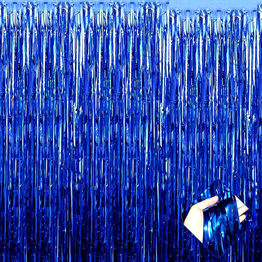 4 Pack 3.3Ft x 6.6Ft Blue Foil Fringe Curtain Backdrop, Metallic Tinsel Foil Fringe Streamers Curtains Background for Photo Booth, Birthday, Wedding, Halloween, Christmas Party Decoration