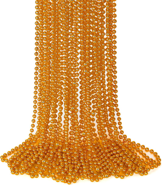 15PCS Bead Necklace, Orange Bead Necklaces Party Favors, 33" Mardi Gras Necklaces Party Parade Supplies, Festival Parade Throw for Mardi Gras Halloween Wedding Celebrations Decorations