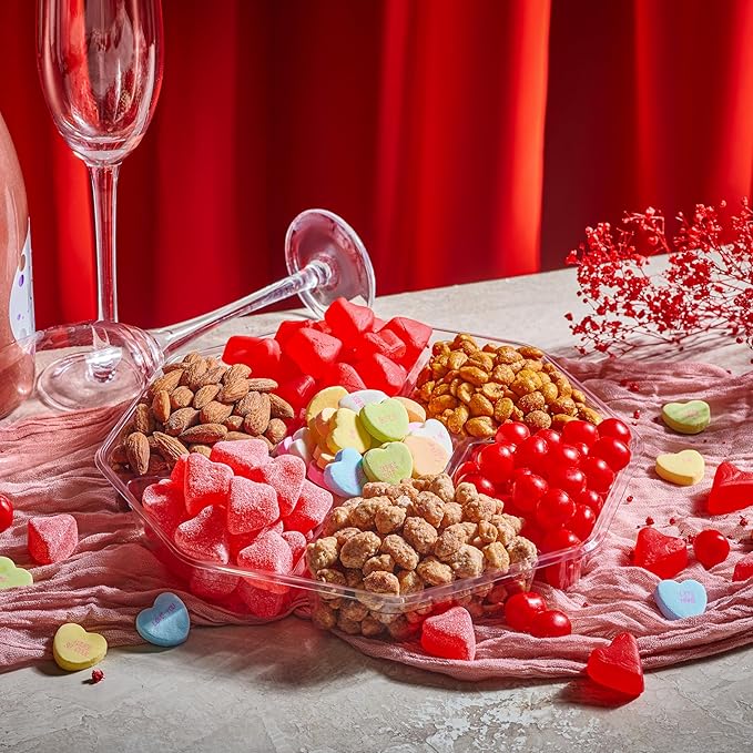 NUT CRAVINGS - Halloween Treats For Adults Mixed Nuts & Heart Candy Gift Basket in Red Gold Box (7 Assortments, 1 LB) Holiday Xmas Christmas Food Arrangement, Healthy Snack Care Package