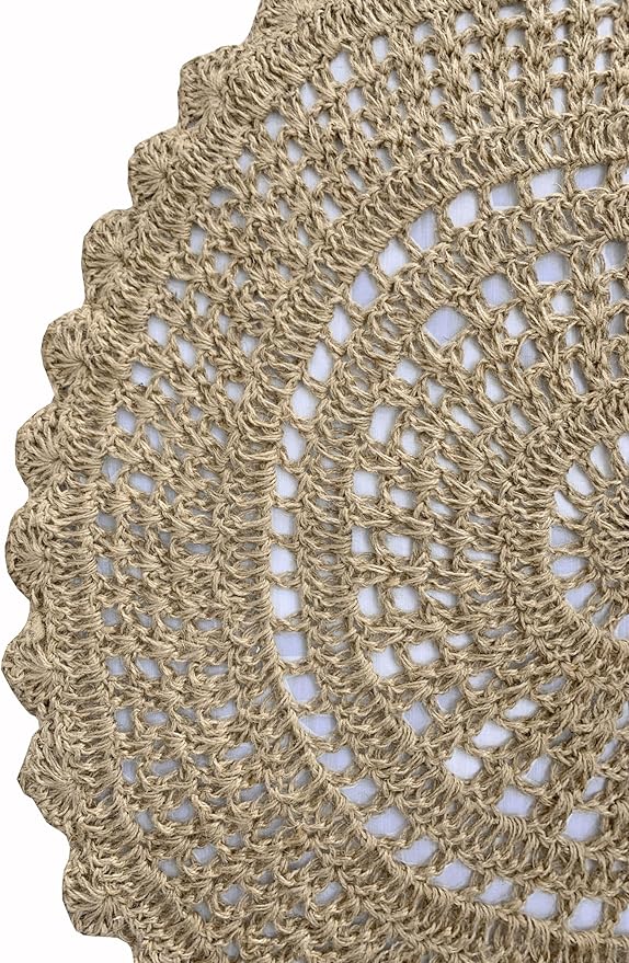 Ramanta Home Jute Handmade Natural Crochet Woven Rug 3 Feet Round, Anti- Slip Circle Boho Farmhouse Accent Area Rugs for Living Room, Kitchen, Bedroom | Nursery Costal Neutral Floor Patio Mat