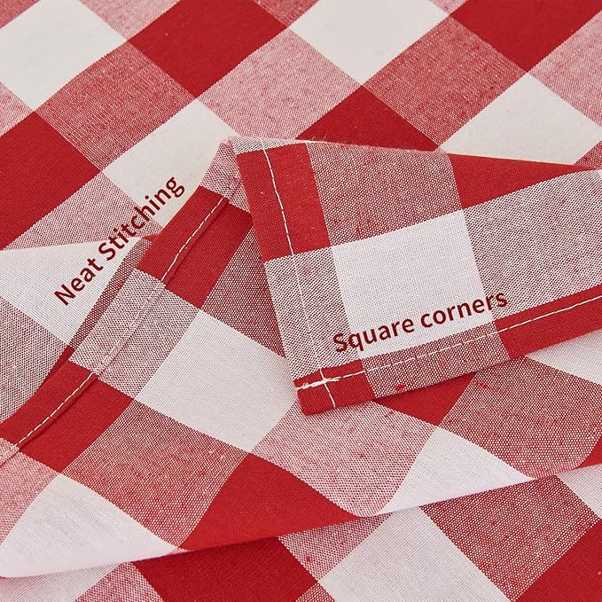 BALCONY & FALCON Rectangle Gingham Table Cloth – Water-Resistant Cotton Blend, Spill-Proof & Washable Checkered Tablecloth for Kitchen, Dining, Picnic, Party (Red White, 55x71 Inch)