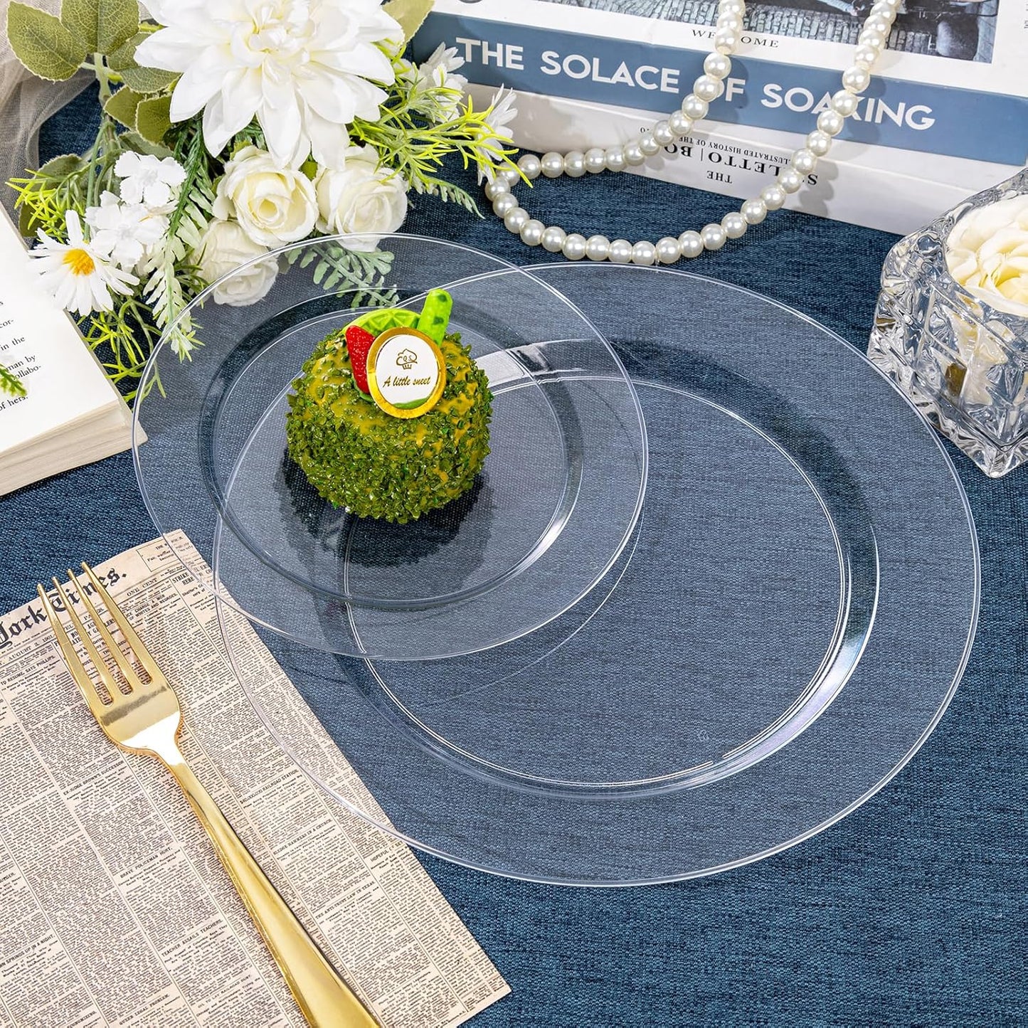FLOWERCAT 200PCS Clear Plastic Plates Disposable Plates for Party - Heavy Duty Plastic Plates - 100 10"Dinner Plates and 100 7" Salad Plates for Weddings, Easter Parties and Events