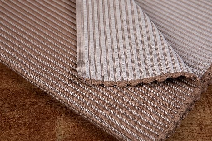 Sticky Toffee Cotton Table Runner 14x72 in – Tan Woven Ribbed Farmhouse Boho Décor for Kitchen or Dining Table, Oeko-Tex