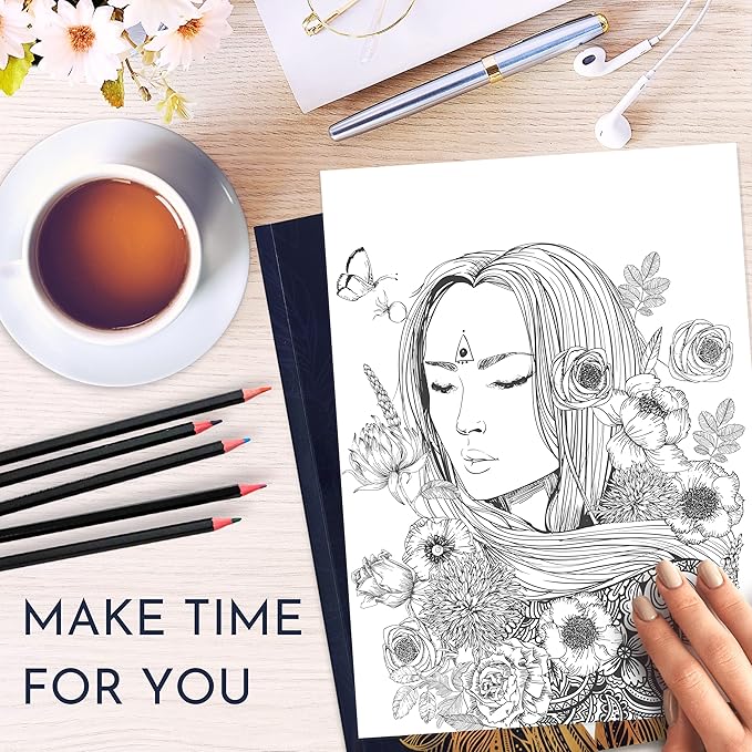 RYVE Adult Coloring Book for Women with Stress Relief & Relaxation Exercises - Mindfulness Coloring Book for Adults Relaxation, Unique Depression, Anxiety & Stress Relief Gifts for Women