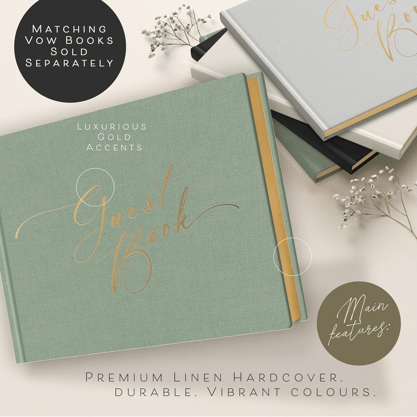 ARTESORI Wedding Guest Book for Reception — Gold-Foiled Guestbook to Sign in, Elegant Baby Shower Guest Book for Party & Birthday — Photo & Polaroid Guest Book for Wedding & Bridal Shower (Sage)