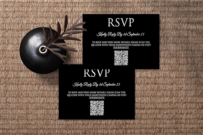 TrendPrintStore RSVP Card With QR Code, Very useful (Detail, Thank You, Reception) (4” x 5.3” or 10 cm x 13,5 cm) With Black And White Card Options