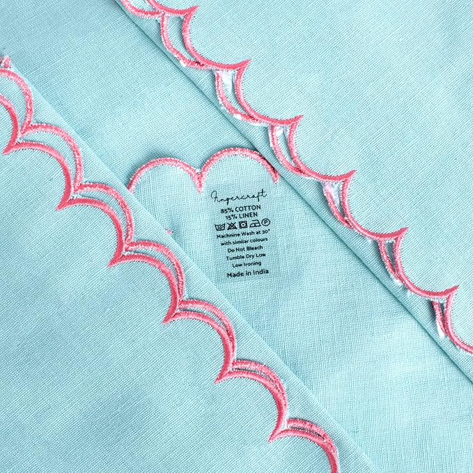 FINGERCRAFT Cloth Napkins, Everyday Use Reversible Scallop Design, Premium Quality Cotton Linen Blend Napkin Set of 6 Perfect for Parties Dinners Weddings Easter Napkin Cloth 20x20 Inch Aqua