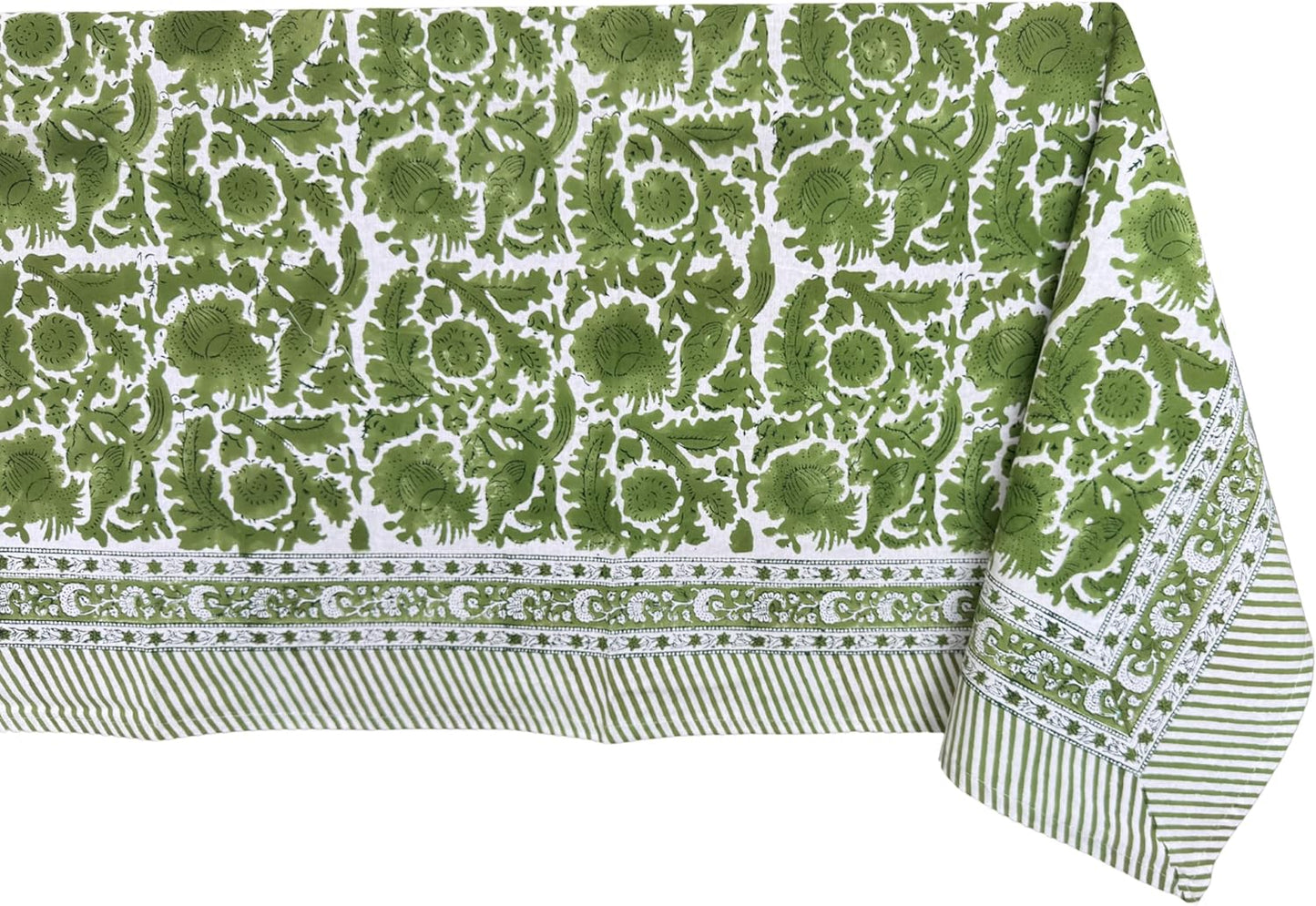 ATOSII Paradise Green 100% Cotton Square Summer Tablecloth, Handblock Floral Print Linen Table Cloth for Kitchen Dining I Parties, Weddings, Outdoors, 60 X 60 Inches I 4 Seater