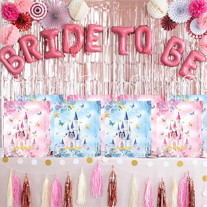 W WINTMING 20Pcs Princess Prince Party Favor Bag Blue Pink Castle Goodie Bag with Handles Butterfly Bag for Baby Shower Birthday Gender Reveal Party (Blue-castle)