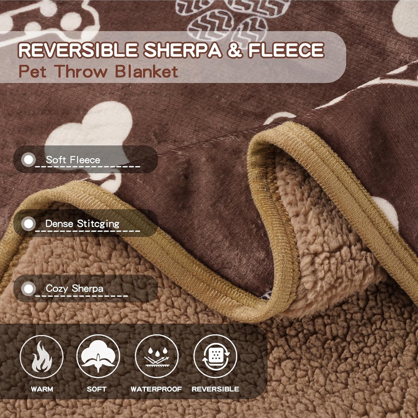 Waterproof Dog Blankets Pet Blanket, 30"x40" Cat Blanket for Indoor Cats, Soft Fluffy Sofa Car Bed Protector, Reversible Sherpa Fleece Puppy Blanket for Small Medium Dogs (Chocolate)