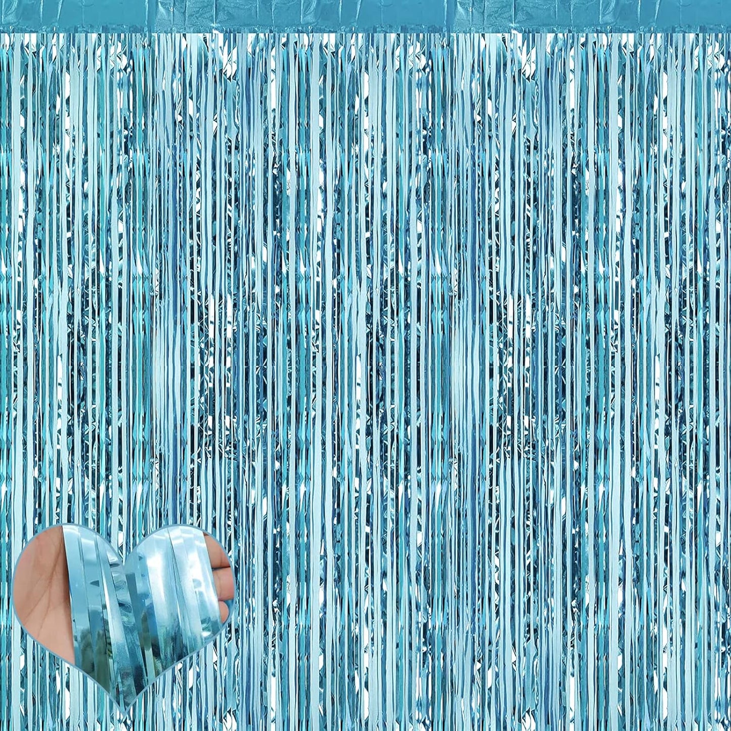 4 Pack Fringe Curtain Backdrop, 3.2Ft x 9.8Ft Light Blue Metallic Tinsel Foil Fringe Streamers Background for Photo Booth Birthday Wedding Baby Shower Easter Pool Ocean Underwater Party Decorations