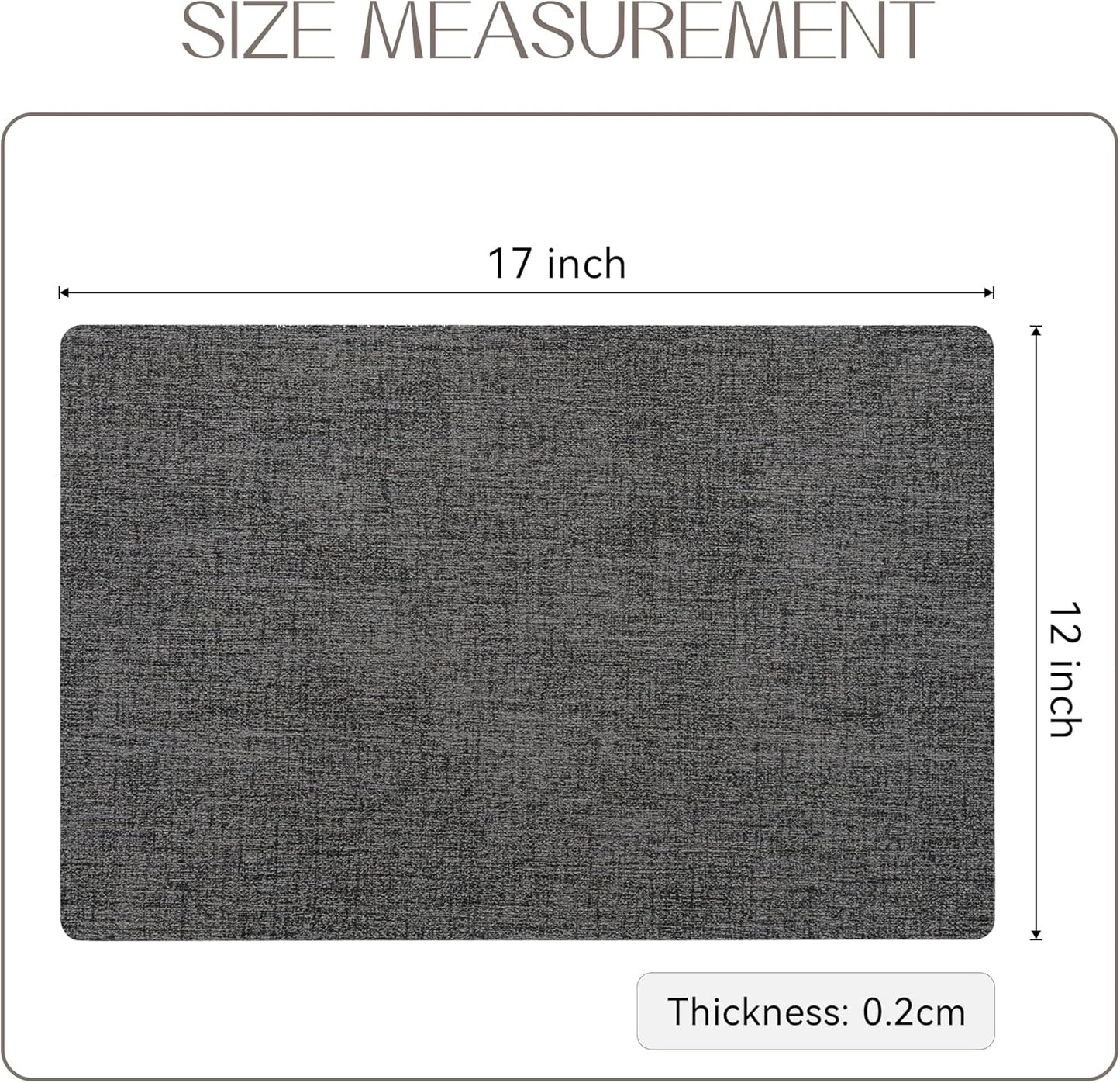 Romanstile Vinyl Placemats Set of 12-12 X 18 Inch - Heat Resistant Place Mats 100% Waterproof Oilproof Wipeable Reversible Faux Leather Table Mats for Kitchen/Dining/Party/Outdoor, Dark Grey