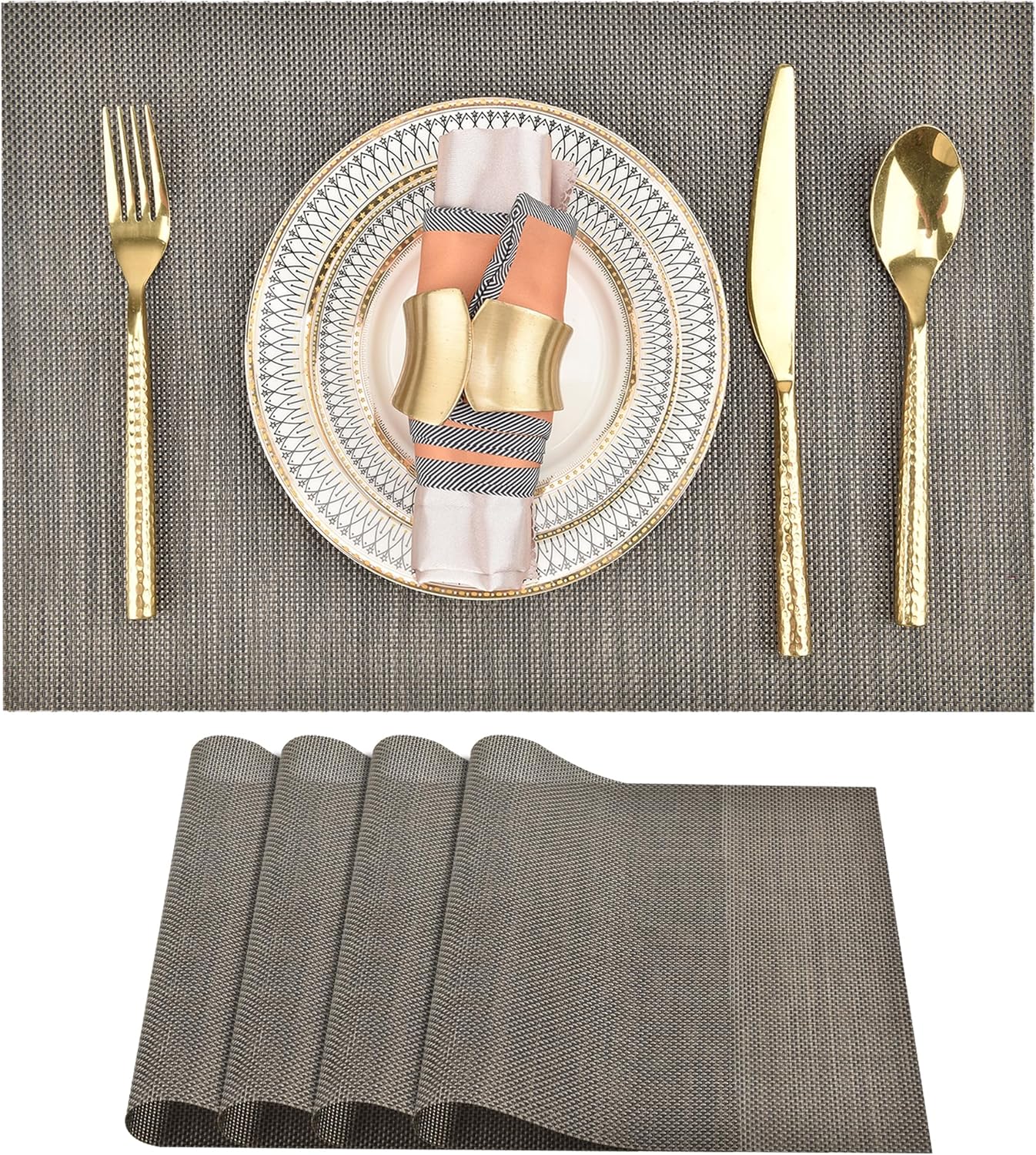 SLKQG Placemats Set of 4 - Easy Clean Washable Vinyl Placemats - Wipeable Heat Resistant Table Mats for Dining Table - 17.7x11.8 Inch (4, Mint Gray)