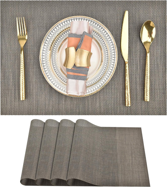 SLKQG Placemats Set of 4 - Easy Clean Washable Vinyl Placemats - Wipeable Heat Resistant Table Mats for Dining Table - 17.7x11.8 Inch (4, Mint Gray)