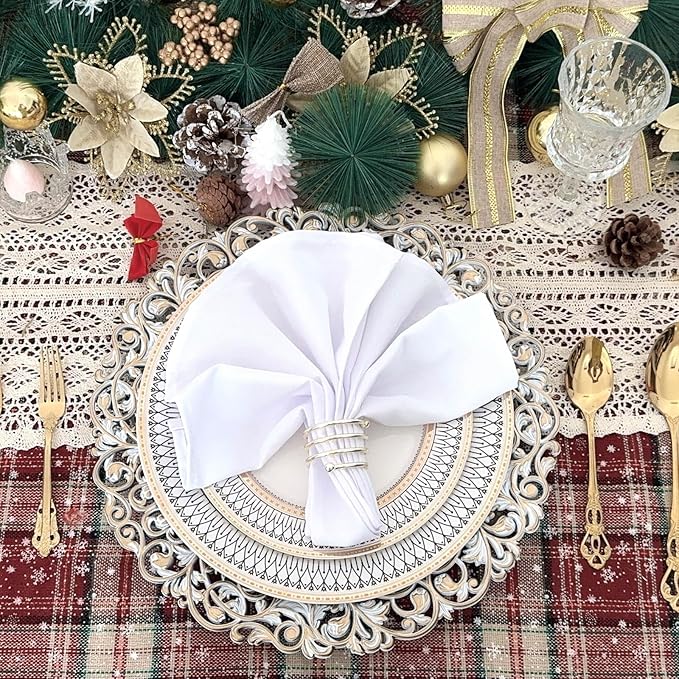 13inch Round Plastic Charger Plates,Set of 8,Charger Plates for Dinner,Wedding,Party,Event Decoration. (White gold edge) …