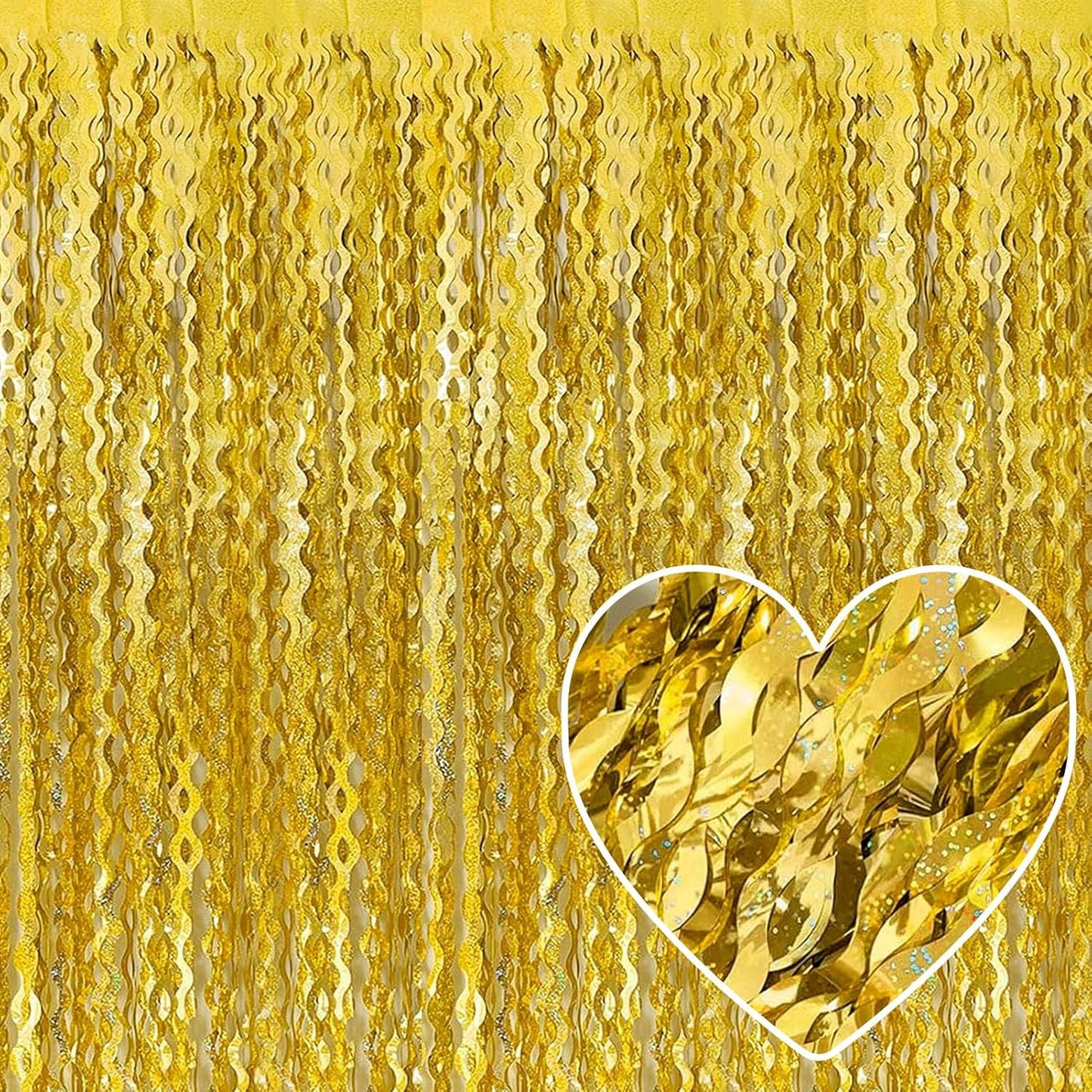 4 Pack Gold Fringe Curtain Backdrop 3.2Ft x 8.2Ft Metallic Tinsel Foil Fringe Streamers Background for Photo Booth, Easter, Mother's Day, Bachelorette, Wedding, Birthday Party Decoration