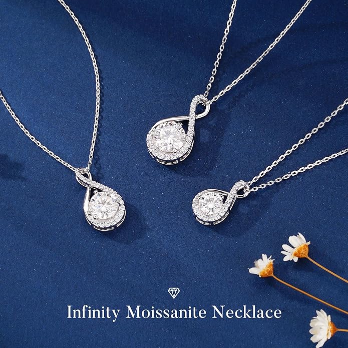 MOOSEA Valentines Day Gifts for Her - 1-3 ct Infinity Moissanite Necklace, Lab Created Moissanite 925 Sterling Silver Necklace, Anniversary Birthday Gifts for Women Wife Mom Girlfriend
