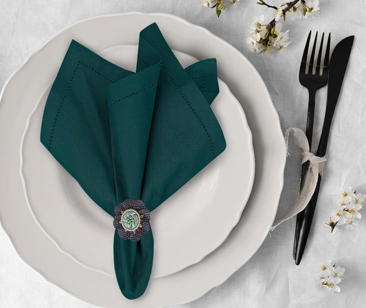 Ruvanti Premium Linen Napkins Set of 12-20x20 Inch, Classic Hemstitch, Mitered Corner Cloth Napkins ‎‎- Soft, Elegant Dinner Napkins Cloth Washable for Weddings, Parties, Everyday Use - Teal