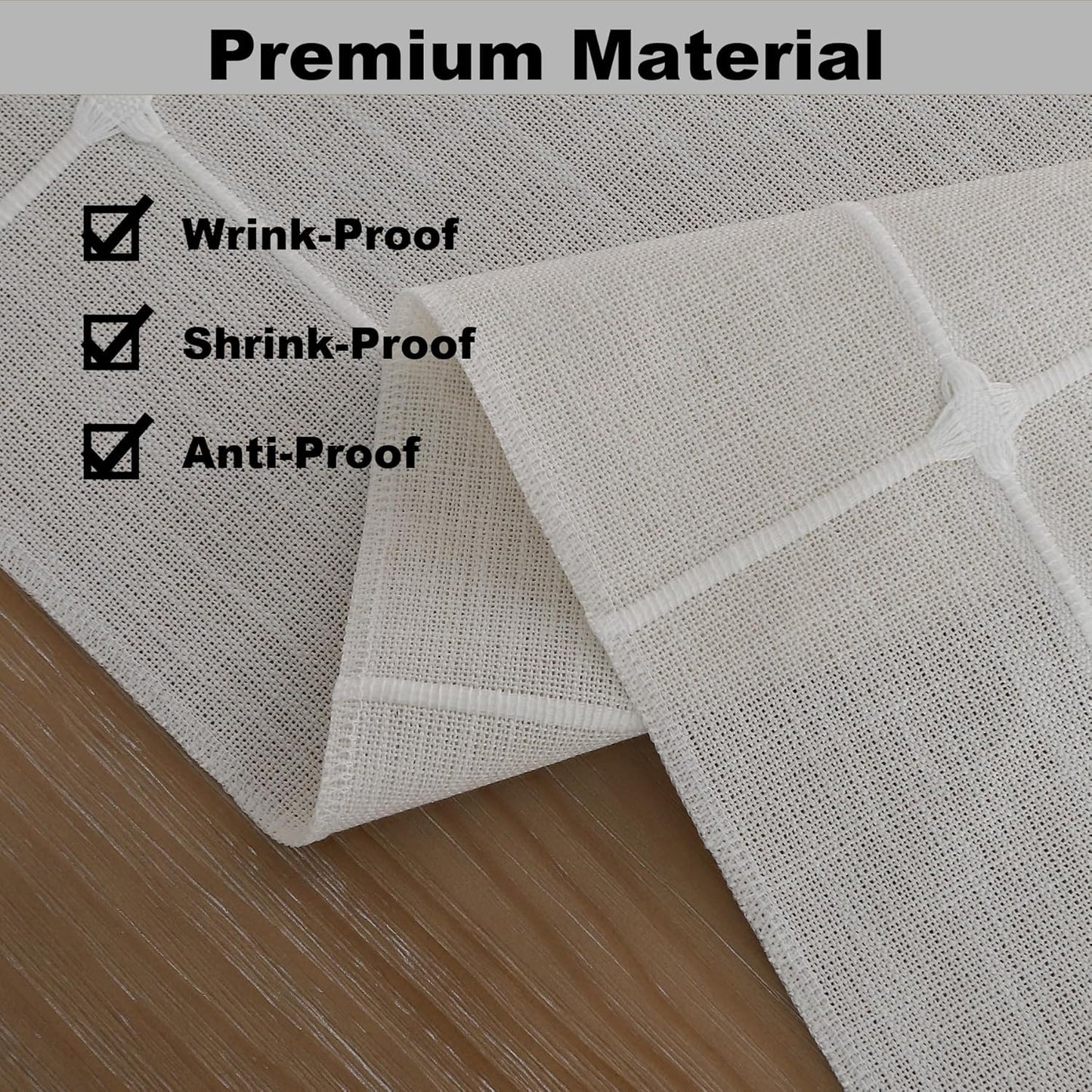 Gernaice Boho Table Runner, Modern Plaid Cotton Linen Farmhouse Table Runners for Dresser End Coffee Table Home Decor, 24" L X 13" W White