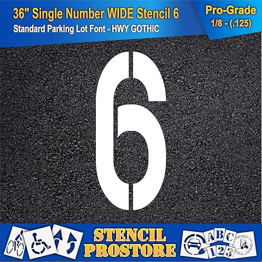 Pavement Stencils - 36 inch Single Number Stencil (Wide) - 6-36" x 16" x 1/8" (128 mil) - Pro-Grade